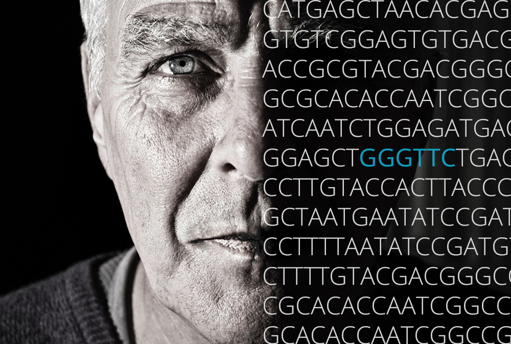 Telomere Testing, man with DNA code